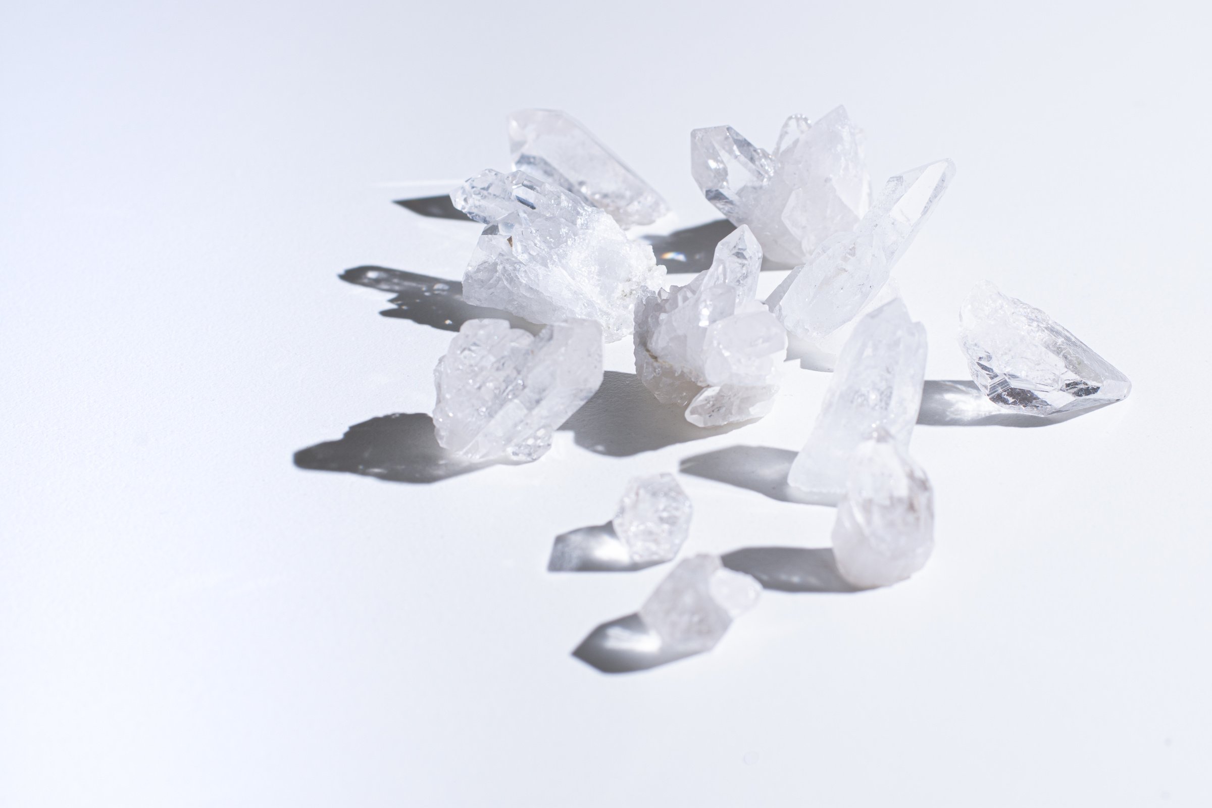 Quartz Crystals on a White Background 